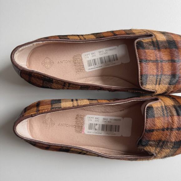 Antonio Melani Brown Tan Leather and Calf Hair Plaid Larrah Flats Size 8-8.5 - Picture 7 of 8